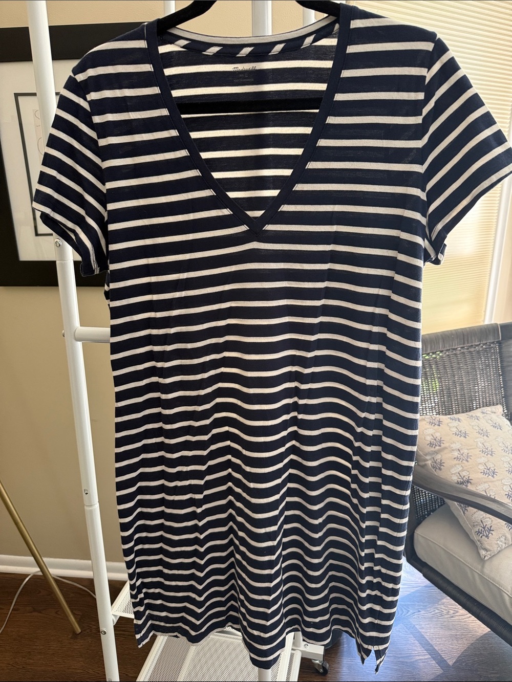 Madewell Navy and White Striped V-Neck Dress